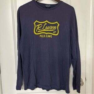 Ralph Lauren Vintage Long Sleeve T-shirt Size Large Men’s Blue With Yellow Logo